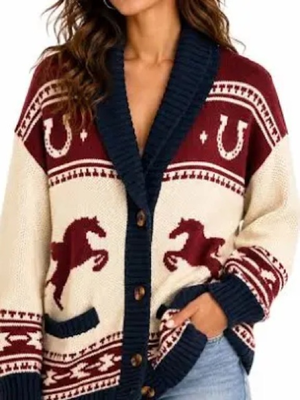 Altar'd State Horse Motif Button-Front Cardigan NWOT plastic tag attached